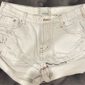 One Teaspoon Cream Distressed Jean Shorts